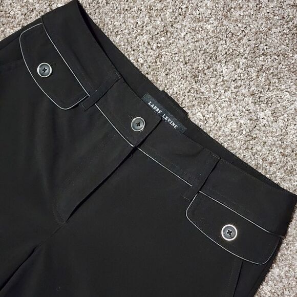 LARRY Levine WIDE Leg STRETCH Black Career Pants Work Trousers Slacks 6 like new - Picture 3 of 8